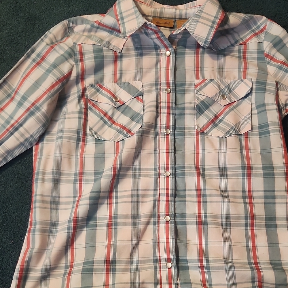 Wrangler Plaid Snap Western Shirt - Red, Blue, White